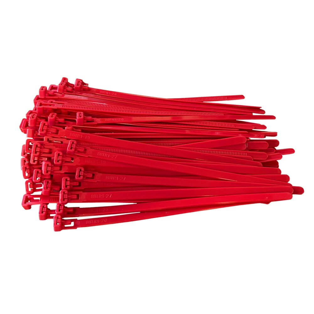 Kabelbinder wiederloesbar | 100 x 7,6 mm | Rot | 100 Stück